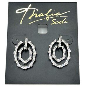 Thalia Sodi Silver-Tone Crystal Double Oval Hoop Earrings